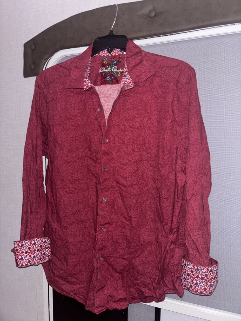 Robert Graham Men's Deep Red Patterned-Trim Button Shirt